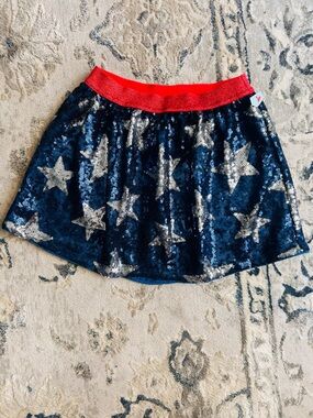 Cat & Jack Navy Sequin Skirt with Red Waistband